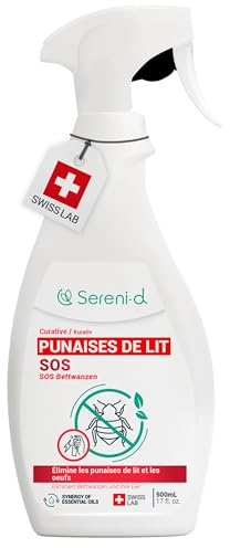 SOS ANTI CIMICI DA LETTO XXL - Spray Insetticida CHOC Trattamento naturale con Oli Essenziali e Fiore di Piretro Vegetale - Disinfestazione facile e rapida delle cimici da letto - 500 mL - Swiss Lab