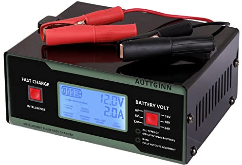 AUTTGINN 6/8/12/14/16/24V Ladegerät Autobatterie 0–10A Intelligenter Batterieladegerät KFZ Ladegerät mit Griff,intelligentes Erhaltungsladegerät für PKW LKW Motorrad Rasenmäher