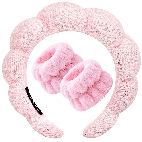 Zkptops Spa Headbands for Women Face Washing Wristband Sponge Makeup,Pink