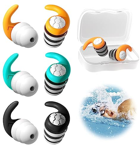 MUNSKT 3 Pairs of Soft Silicone Earplugs with Carrying Case, Swimming Ear Plugs Adults, Reusable, Waterproof Ear Plugs for Sleep Study Swimming