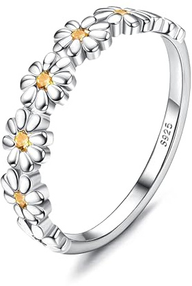 Milacolato Ring Damen Gänseblümchen Silber 925 Damen Ringe Frauen 18 Karat Gold Gefüllter Hawaiianischer Ring Mit Buntem Zirkonia Hochglanzpolierter Comfort Fit Statement-Eheringring