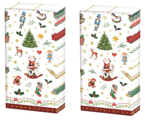20 einzelne Taschentücher Weihnachten Kleine Weihnachtssymbole rot. 2 Packungen mit 10 einzelnen Papiertaschentücher bedruckt als Geschenk.