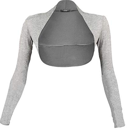 Glamexx24 Bolero elegante para mujer, chaqueta de manga larga, chaqueta de hombro corta, chaqueta de punto ligera para vestido para fiestas, gris claro, M Corto