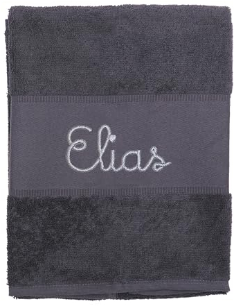upstitch studio Personalisiertes Handtuch (50x100cm) dunkelgrau mit Namen Bestickt aus 100% Baumwolle - weitere Größen (Gästehandtuch 50x100cm, Duschhandtuch 70x140cm, Saunahandtuch 100x210cm)