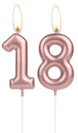 Candela de Cumpleaños Número 18 de Oro Rosa Brillante, Candela de Pastel Número 18 de Oro Rosa, Decoración de Pastel de Cumpleaños para Cupcakes Niña y Niño, Decoración para Boda o Aniversario