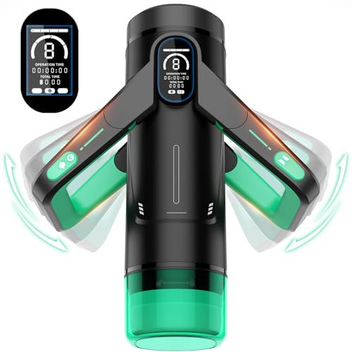 Masturbtore per Uomini Automatico Sex Toys, 9 Modalità Di Spinta e 9 di Vibrazione Sex Machine, Design Della Maniglia Ad Ala Con Display LCD, Uomini Vibratore Masturbatore(Verde)