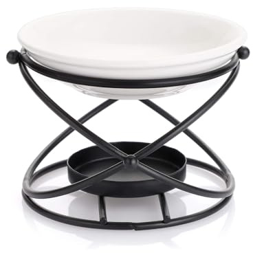 Quixotical Aromatic Oil Burner, Wax Melt Burner with Ceramic Bowl, Geometric Ceramic Essential Oil Candle Holder, Metal Essential Oil Burner, for Home Office Bedroom Decor (B)
