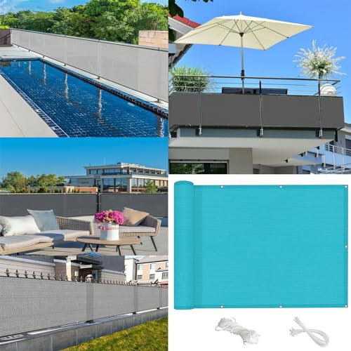 Balkonsichtschutz mit Ösen 45 x 550 cm Windschutz Staubschutz Schattierwert Sichtschutz Balkon Ohne Bohren mit Ösen, Kabelbinder für Balkongeländer, Terrasse, Blau