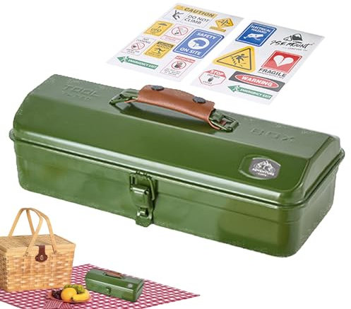 Tragbare Werkzeugkiste aus Metall, Aufbewahrungsbox für Campingzubehör,Tragbarer Camping-Koffer | Mit Aufklebern Eisen Vielseitige Outdoor-Artikel-Aufbewahrungsbox Handheld-Design für Picknick