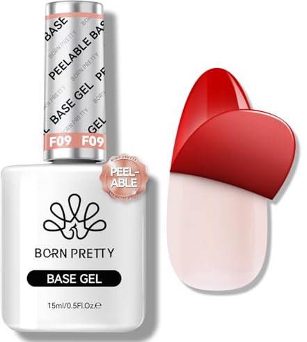 BORN PRETTY Peel Off Gel Base Gel Nail Polish 15ml Peelable Base Gel Coat, U V Lamp Required, Clear Foundation for Nail, Without Soaking for Take off Practice Beginners