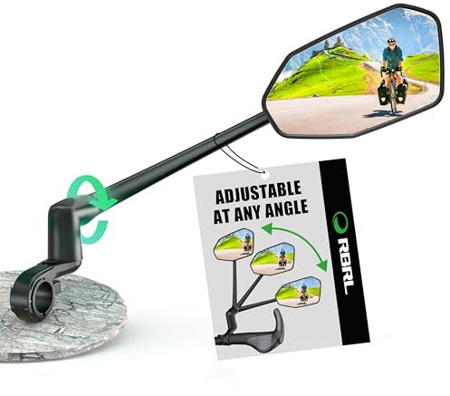 RBRL Bike Mirror, Aluminum Alloy Bicycle Mirror Handlebar Mount, Anti-shake & Break-proof, Foldable HD Real Glass Rotatable Ebike Accessories, Bike Rear View Mirror for Ebike Scooter(Right)