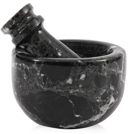 Juego de mortero y mortero de mármol de 3 pulgadas, negro hecho a mano, trituradora de ajo y molinillo de hierbas, mortero de piedra, molinillo de especias pequeño, mortero y mortero para cocina