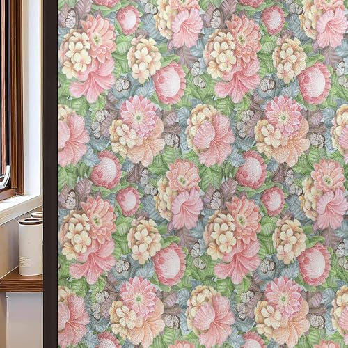 Sichtschutzfolie Fenster Rosa Blumen Sonnenschutzfolie Fenster,Sichtschutz Fensterfolie,Durchsichtig Thermofolie Fenster Gegen Hitze,Milchglasfolie Statisch Haftend
