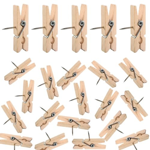 50 Stück Pinnadeln Mit Holzklammern, Natürliche Push Pins Clips für Wand Kork Boards, Karten, Notizen, Fotos