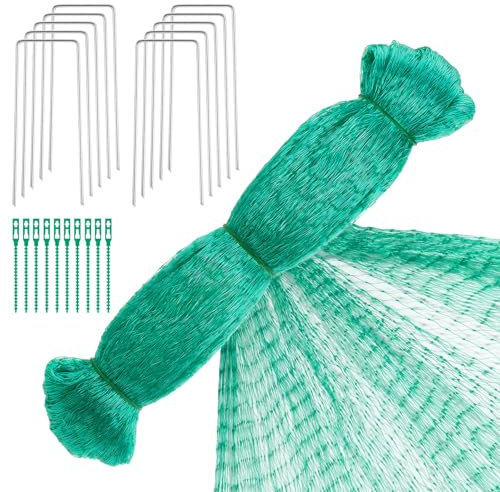 Coolty Green Garden Netting 4X10M Bird Netting Pond Netting for Protecting Fruit Tree Vegetable Pond with U-Shape Ground Spikes and Ties