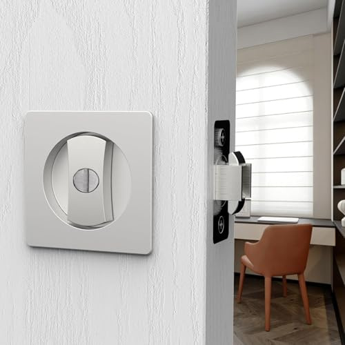 Serratura per porta tascabile, serratura quadrata da infilare per privacy, serratura scorrevole invisibile, senza chiave (6,5 cm), serratura a filo (quadrato argento)