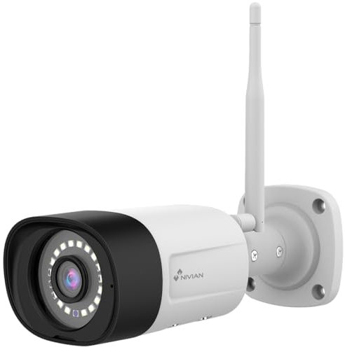 NIVIAN Telecamera di Sicurezza WiFi-6 2K per Esterni – Case Metallico Resistente, Visione Notturna Doppia, IA Intelligente per Rilevamento Umano e Audio Bidirezionale. Compatibile con Kit CCTV