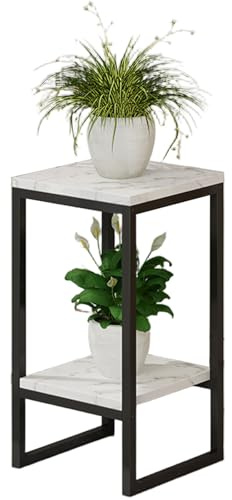 Support moderne à 2 étages en métal avec finition marbrée pour plantes, salon, balcon et jardin, étagère de rangement de fleurs de 50 cm de hauteur, présentoir de décoration d'intérieur