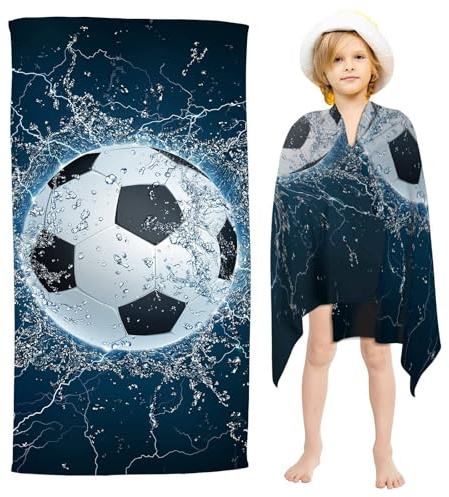SYTTNUM Fotboll Strandhandduk, 3D Fotboll Strandhandduk, Fotboll Tryckt Strandhandduk, Födelsedagspresenter för Fotboll och Sjösportsfans (75 x 150 cm), Blå, Mikrofiber