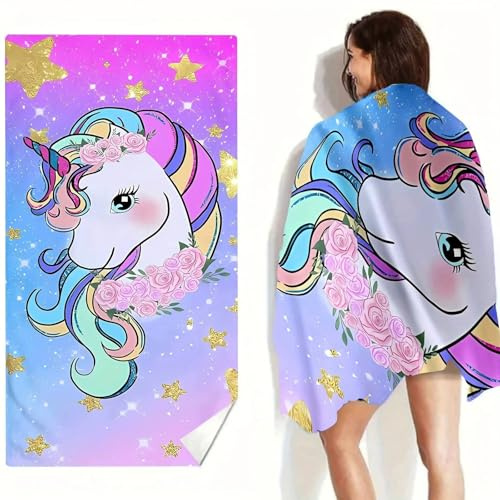 EDLMKM Unicorn Kids Beach Towel for Girls, Swimming Towels for Girls, 70 x 140cm Pink Pool Swimming Towels, Quick Dry Ultra Absorbent Pool Blanket Camping Travel Shower Towel
