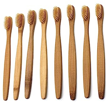 Pack Bambus Zahnbürsten für Mundpflege zu Hause und Unterwegs | , Natürlicher Stil, 8 Stück pro Packung, Geeignet für Reise, Hotel und Alltag