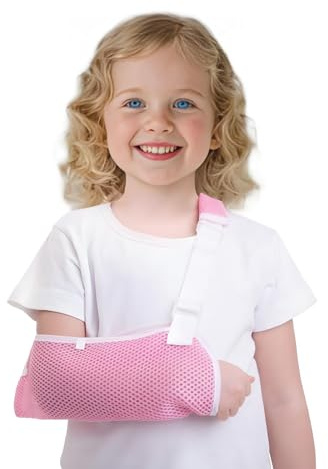 InteDesign Armschlinge Kinder, Armschlinge Schulter Rechts Link, Einstellbar Armschlaufe Mit Atmungsaktivem Mesh, Armschiene für Arme, Handgelenke, Ellbogen und Schulterverletzungen (Rosa, L)