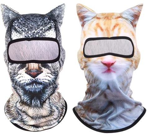 2 PCS 3D Cat Balaclava, Cat Ski Mask, Breathable Full Head Mask, Funny Animal Ski Mask for Music Festivals Raves Ski Halloween Party Outdoor Hiking Riding Activities Multicolour
