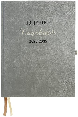 ADINA 10 Jahre-Tagebuch-Kalender 2026-2035 1 Seite pro Tag für 10 Jahre, A4, Langzeit-Journal, Jahresvergleich, Geschenkidee