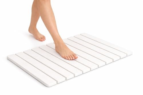 BRIGHTLANE Alfombrilla de Diatomita Plegable 60x39 cm – Secado Ultra Rápido, Antideslizante y Antihumedad – Alfombra de Baño Premium Flexible y Base para Cocina o Escurreplatos (BLDWH6039 Blanco)