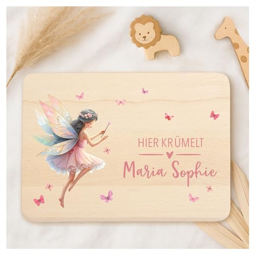 Little-Deco Individuelles Frühstücksbrettchen Kinder Holz, Hier Krümelt Brettchen personalisiert mit Wunschnamen, Bedrucktes Holzbrett mit zertifiziertem UV-Druck, Lebensmittelecht XFL1013