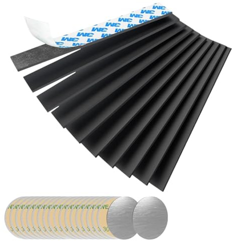 Paquete de 10 Tiras magnéticas Autoadhesivas de 15 cm x 25 mm x 2 mm, con 20 Tiras metálicas, Tiras precortadas, adecuadas para cocinas, garajes, Estudios y oficinas