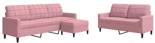 Mhdvray 3-TLG. Samt-Sofagarnitur Rosa 137 x 197 cm Komfortable Mini-Wohnlandschaft mit Hocker Modernes Design für kleine Wohnzimmer Jugendzimmer Balkon