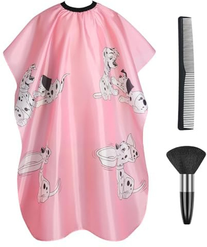 AYBUY Kids Hairdressing Gown Barbers Cape, Dalmatian Cutting Gowns with Neck Duster Brush and Hairdressers Comb, Adjustable Children Salon Cape Apron, Barber Accessories (Pink