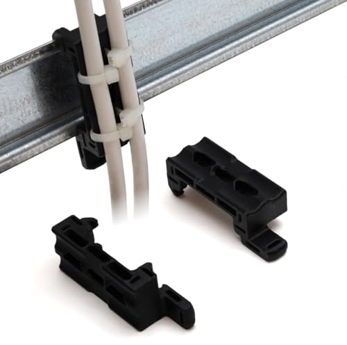 Halterung für Hutschiene zur Organisation und Befestigung von Kabel Verbinder Schlauch Gehäuse beidseitig montierbar 1TE DIN Profil (12, Schwarz, Profil 7.5mm D10)