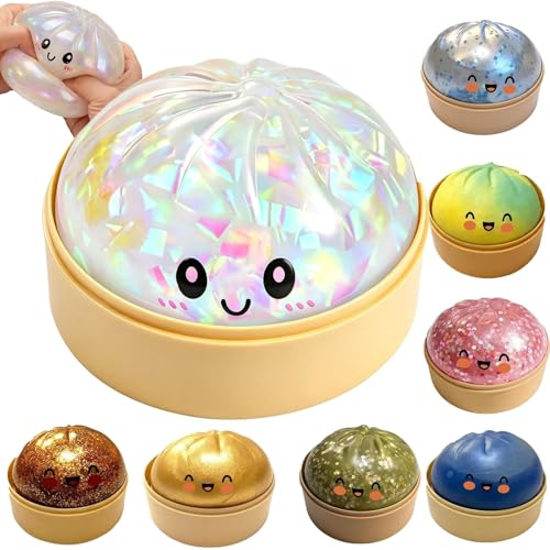 XINCHEN Dumpling Squishy - 1 Stück Giant Dampling Squishys mit Dampfgarer - Mystery Squishy Damplings Wirkt angstlösend und hat eine schnelle Wirkungserholung für Kinder Erwachsene (White)