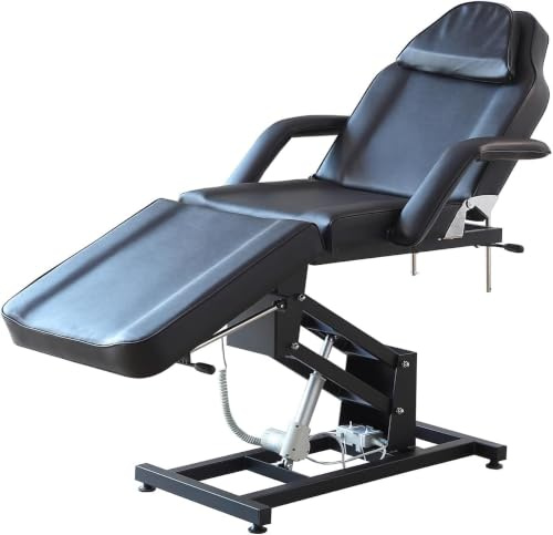 LSLIFE Elektrische Massageliege Kosmetikliege mit Hocker Verstellbare 3-teilige Massageliege Salon elektrisch Massage Abnehmbare Armlehnen Kopfstütz für Salon, Tattoo Gesichtsbehandlung SPA (schwarz)