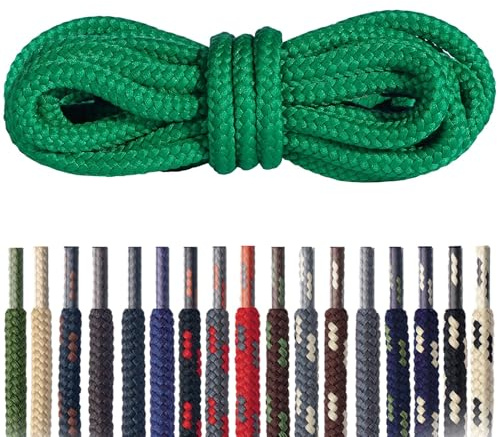 Mountval – Skosnören för Vandring och Trekking – Runda Slitstarka Polyester Snören – Rivtåliga (50 - grön | 180 cm - 9 till 12 par öljetter)