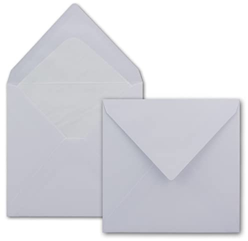 50 Briefumschläge Hochweiß - quadratisch 145 x 145 mm (14,5 x 14,5 cm) - gefüttert - 100 Gramm pro m² - Nassklebung mit spitzer Klappe - von GUSTAV NEUSER