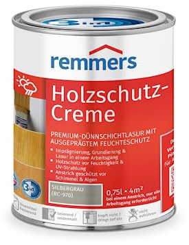 Remmers Holzschutz-Creme 3in1 silbergrau, 0,75 Liter, tropffreie Holzlasur für aussen, 3facher Holzschutz mit Imprägnierung + Grundierung + Lasur