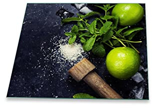 Herdabdeckplatte Abdeckung Ceranfeld Abdeckplatte Schneidebrett 1-Teilig 60x52 Zitrone Grün Spritzschutz Glasplatte Ceranfeldabdeckung Schutz Kochplatten Herdschutz Sicherheitsglas Glasschneidebrett
