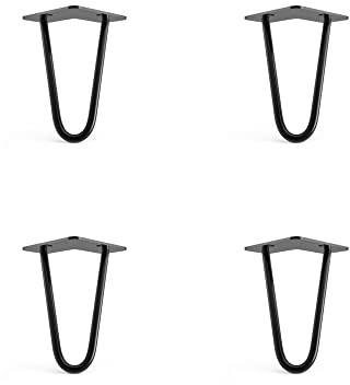 4 x Hairpin Legs from DT IRONCRAFT - 15cm 2 Rod / 10mm, Black - Chest, Carbin and Dresser Legs with Floor Protector Feet & Screws