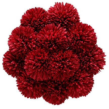 Tifuly Künstliche Hortensie Blumen, 11 Zoll Seide Pompon Chrysantheme Kugel Blumen für Hausgarten Party Büro Dekoration, Braut Hochzeitssträuße, Blumenschmuck, Mittelstücke(12 Stück, Rot)
