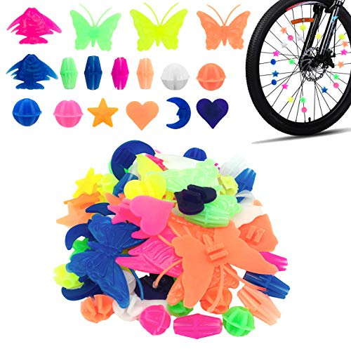 CKANDAY 133 Stück Fahrradrad Speichen Perlen, Bunte Fahrraddekoration Speichen Kunststoff Clip runde Dekor Perlen für Kinder, Formen