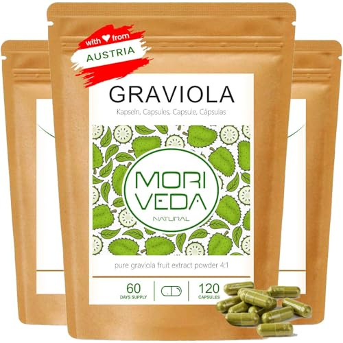 MoriVeda® - Graviola Cápsulas I Vegano I Extracto de Fruta I Cápsula HPMC I 3x 120 Cápsulas