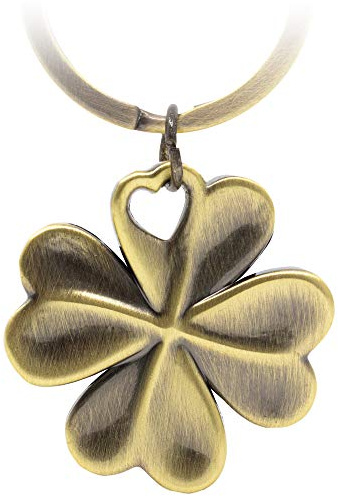 FABACH Porte-clés trèfle porte-bonheur en forme de trèfle et feuille - Bonne chance pour examen, nouvel emploi, voyage - Bronze antique, taille unique