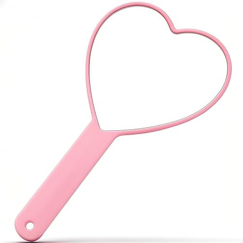 TBWHL Handspiegel in Herzform, tragbar, persönlicher Kosmetik-Handspiegel mit Griff, niedlicher Handspiegel zum Rasieren, einseitiger tragbarer Reise-Kosmetikspiegel für Damen und Herren, Rosa