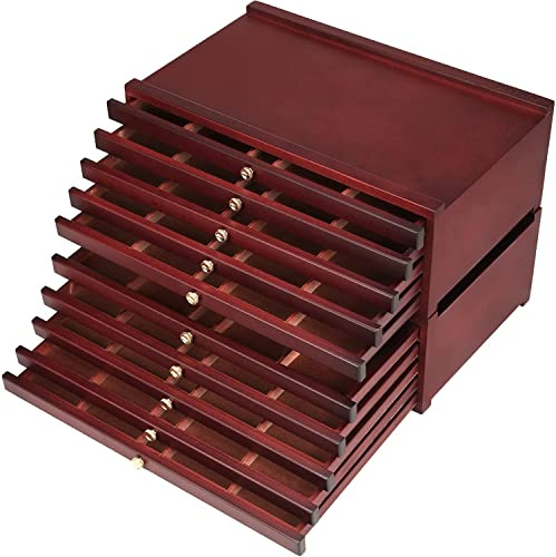 MEEDEN Holz Aufbewahrungsbox für Künstler mit 10 Schubladen, Multifunktional Malkoffer für Marker Organizer, Stifte Aufbewahrung mit Schublade in Walnuss für Marker Pinsel Werkzeuge
