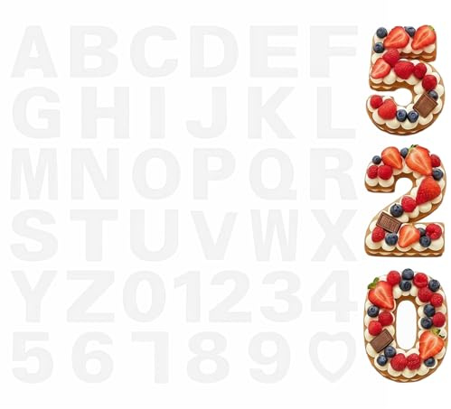 HEMOTON 37Pcs A,Z Alphabet Gâteau Stencilles Lettre Cake Modèles Moulds | 0-9 Number Cake Pochoirs Cuisson Cookie Moule Anniversaire Mariage Décor Noël 30x28x0.1cm