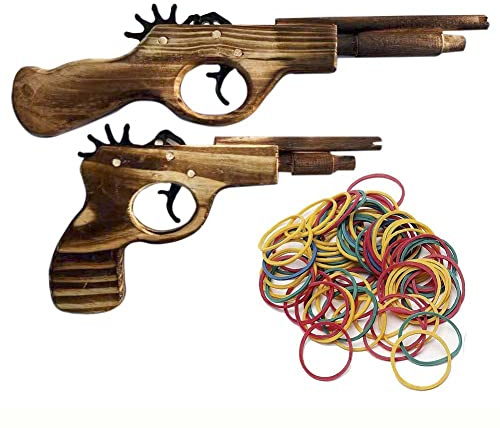 Pack of 2 Wooden Rubber Band Gun Handmade Play Set Shotgun Toy Fake Gun Toy Minigun for Kids