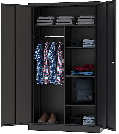 Letaya Metall-Aufbewahrungsschränke, Spind mit Schlosstür, 183 cm, Kleidermantel, Stahl, freistehender Kleiderschrank für Büro, Zuhause, Schule, Mitarbeiter, Fitnessstudio, Feuerwehr (schwarz)